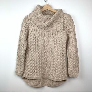 Aran Mor Sweater Cable Knit Sz Small Fisherman Merino Wool Beige Cream Ireland